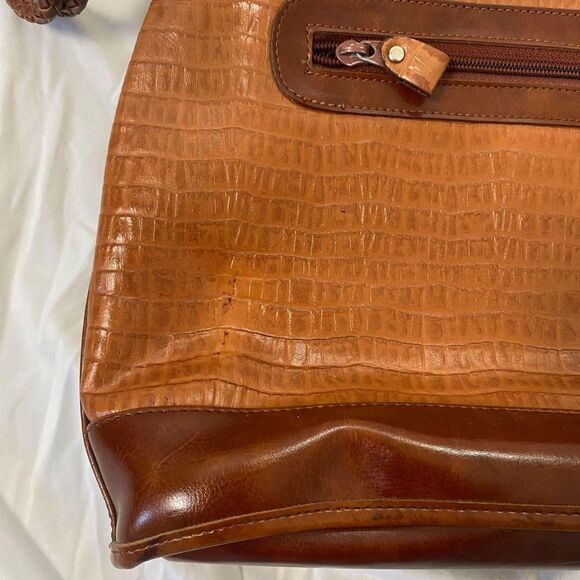 Early 2000's Brown Tan Faux Leather Braided Bucket Shoulder Bag Silver Details - Picture 7 of 8